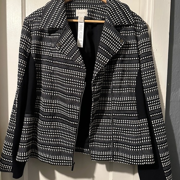 CHICO’S Size 3, Black and White zip up front Women’s Jacket - Picture 5 of 6
